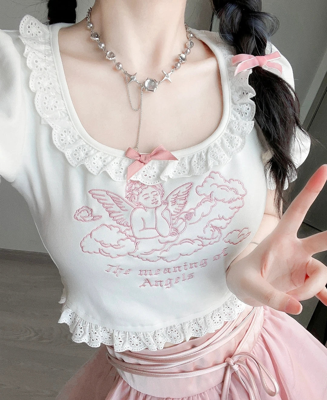 Cute Angel Print Short Sleeves  UB98466