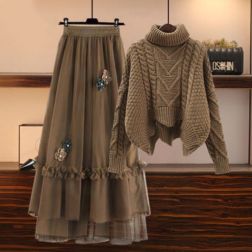 Sweater Mesh Skirt Two Piece Set UB98648