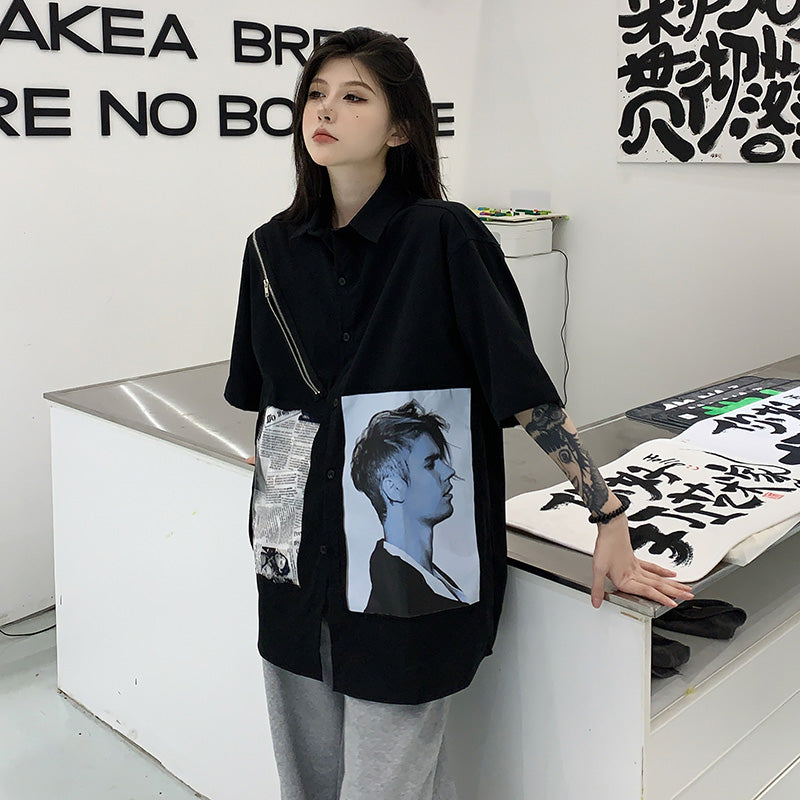 Vintage Black Short Sleeve Shirt UB98461