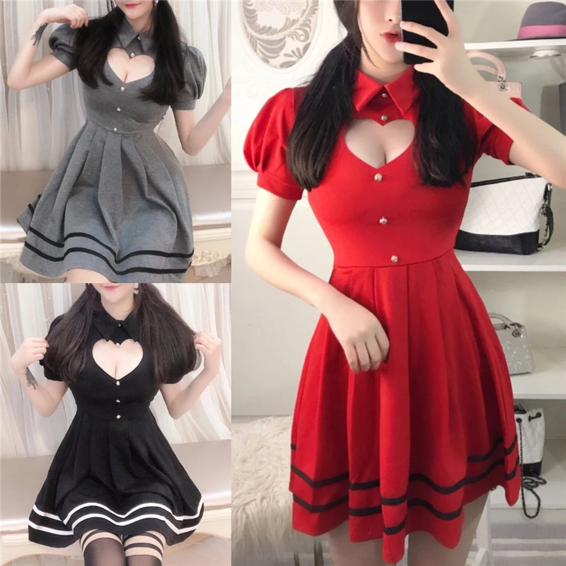 "SWEET HEART HOLLOW OUT" SHORT SLEEVE DRESS Y021612