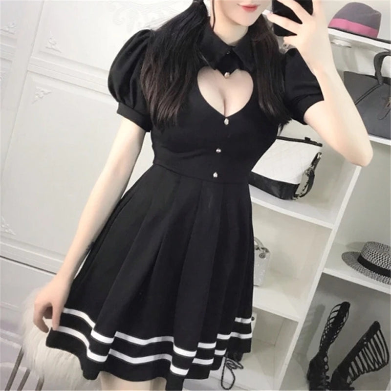 "SWEET HEART HOLLOW OUT" SHORT SLEEVE DRESS Y021612