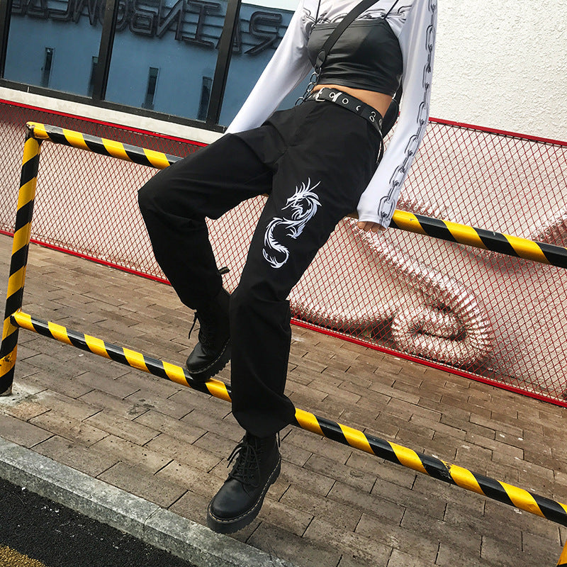 [@merymilkgore] "BLACK EMBROIDERED DRAGON" CASUAL PANTS K081002REVIEW