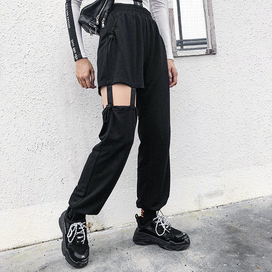 "Black Irregular Hollow Casual" Pants Y040802