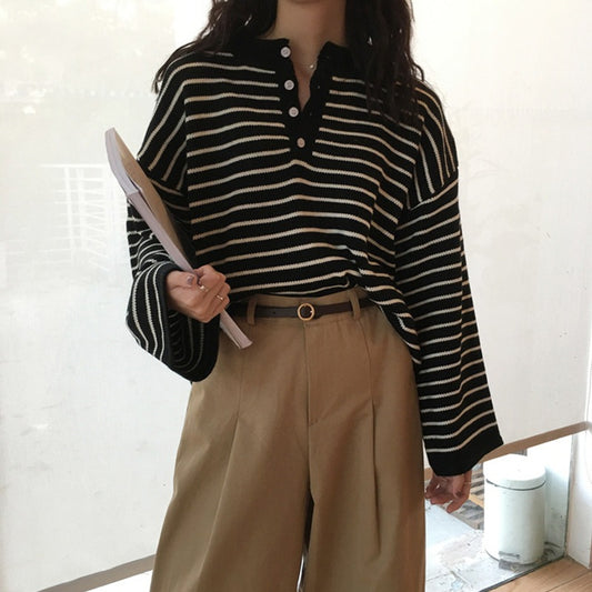 "BLACK STRIPED KNIT" PULLOVER K091706