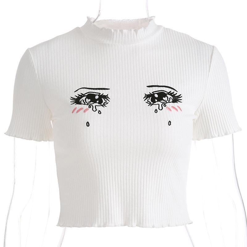[@aryyzona ] "EMBROIDERED TEARS COMIC EYES" CROP TOP K112015