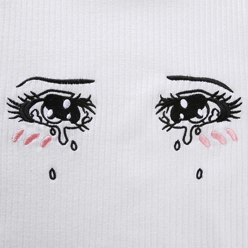 [@aryyzona ] "EMBROIDERED TEARS COMIC EYES" CROP TOP K112015