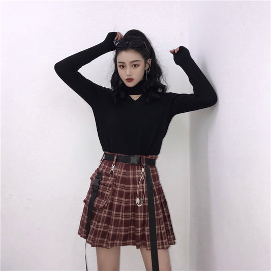 "PLAID POCKET" PLEATED SKIRT K052608