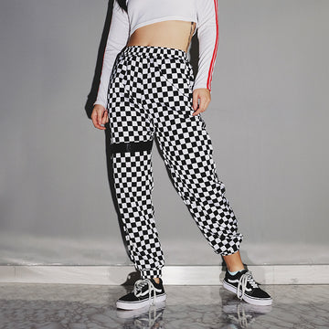 "Black White Checked Casual" Pants Y040801