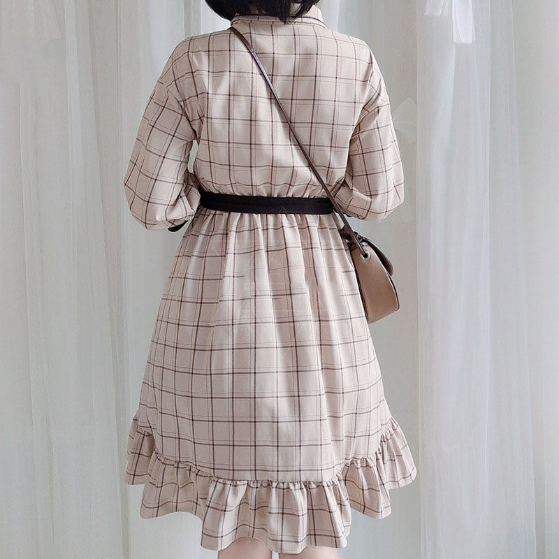 Plaid Long Sleeve Vintage Dress UB6168