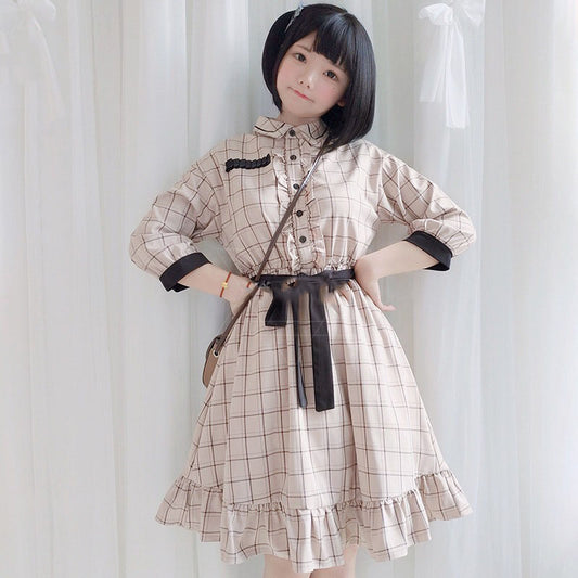 Plaid Long Sleeve Vintage Dress UB6168