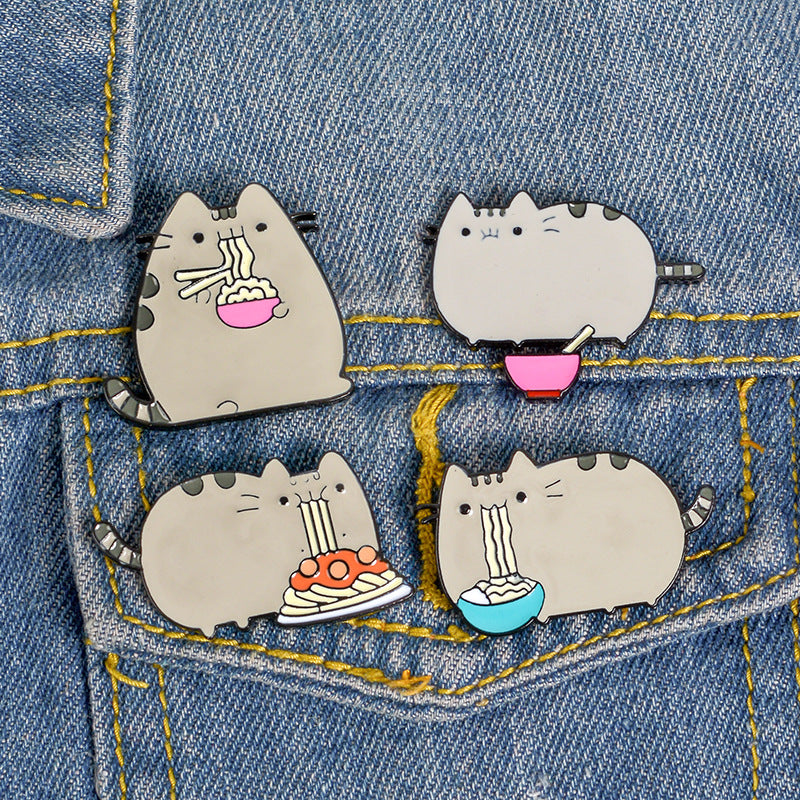 "CAT EATING NOODLES" PIN Y021404