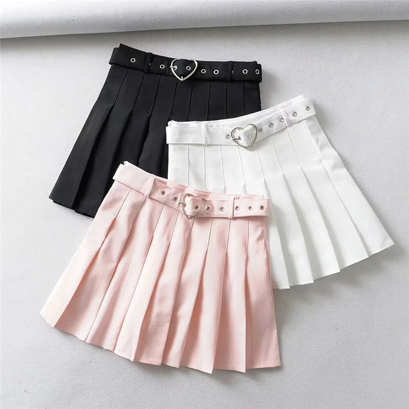 "LOVE" PLEATED SKIRT WITH BELT K052602