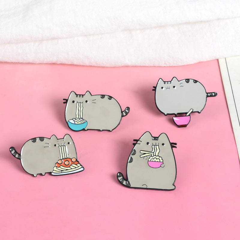 "CAT EATING NOODLES" PIN Y021404