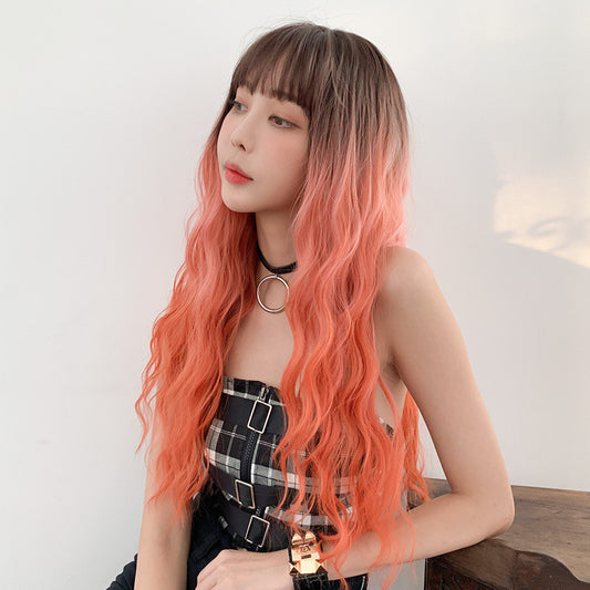 AIR BANGS THREE-COLOR GRADIENT LONG CURLY HAIR WIG UB2581