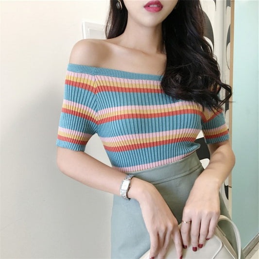 "RAINBOW STRIPE KNIT" TOP K072401