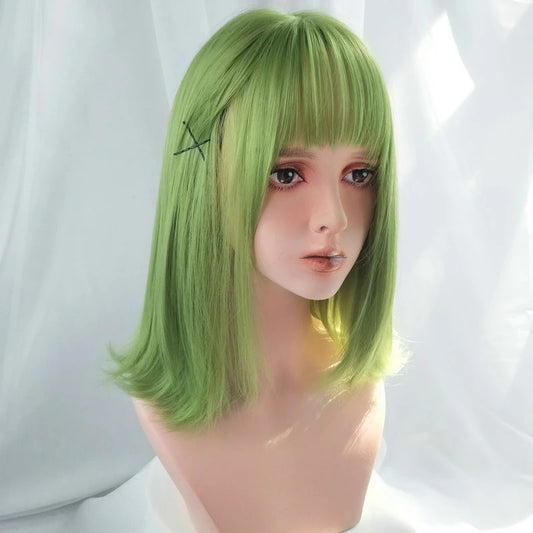 NATURAL BANGS GREEN SHORT STRAIGHT WIG UB3286