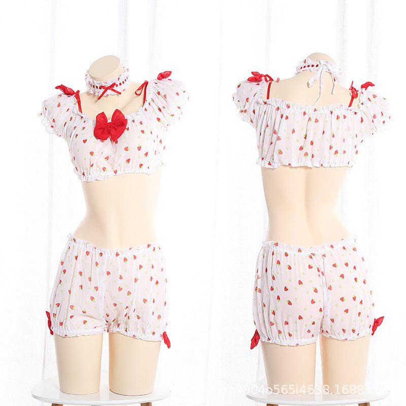 Strawberry Print Suspenders Pajamas EV4110
