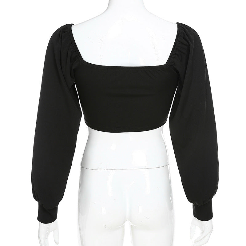 [@gothbynight] "DARK CHAIN SQUARE COLLAR PUFF SLEEVE" TOP K111608