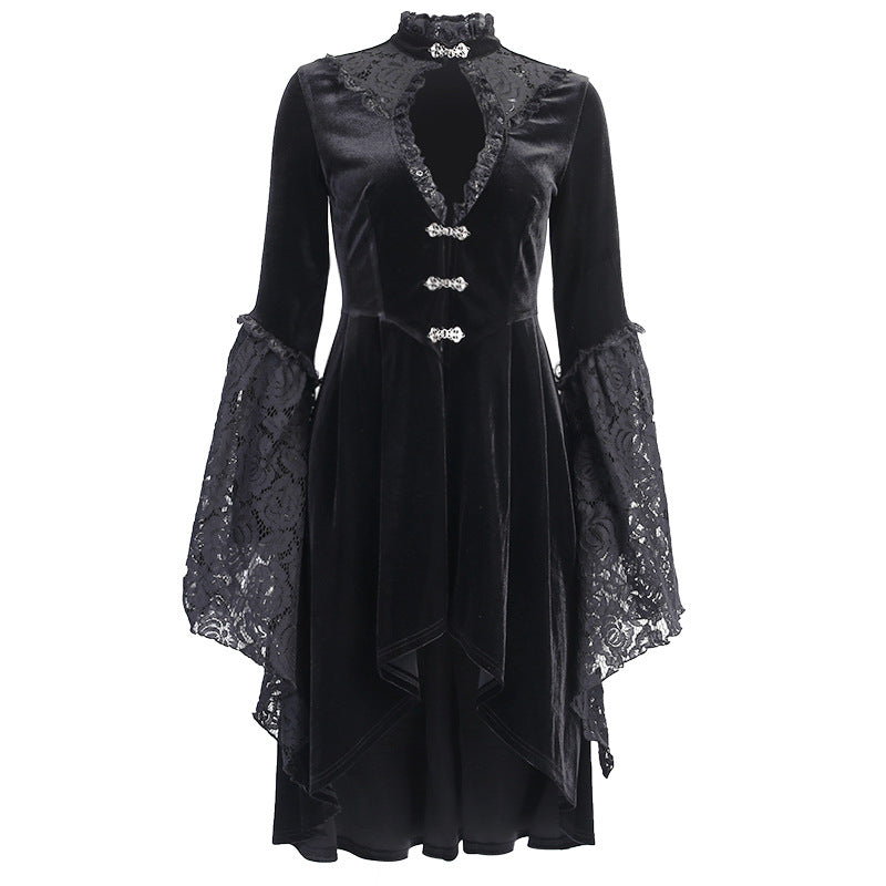 Black Lace Long Sleeve Lantern Sleeve Dress EV4002