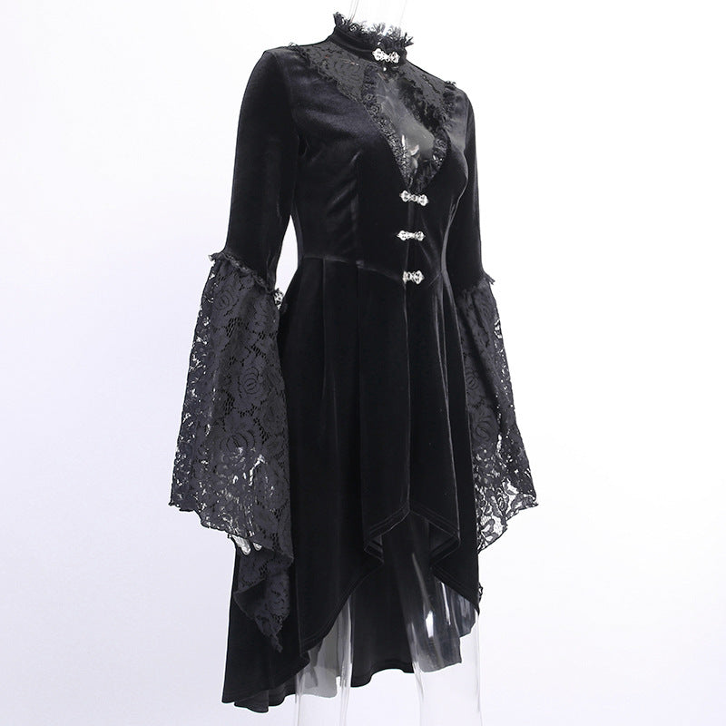Black Lace Long Sleeve Lantern Sleeve Dress EV4002