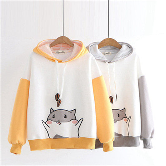 CUTE HAMSTER PAW EMBROIDERY PLUS FLEECE HOODIE UB3135
