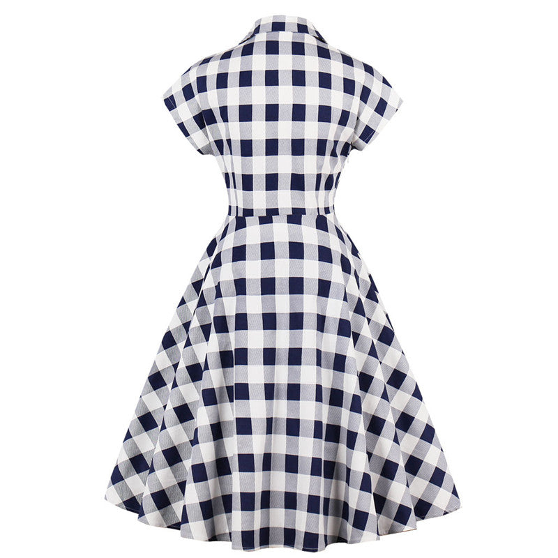 "BLUE WHITE PLAID LAPEL" DRESS H042307