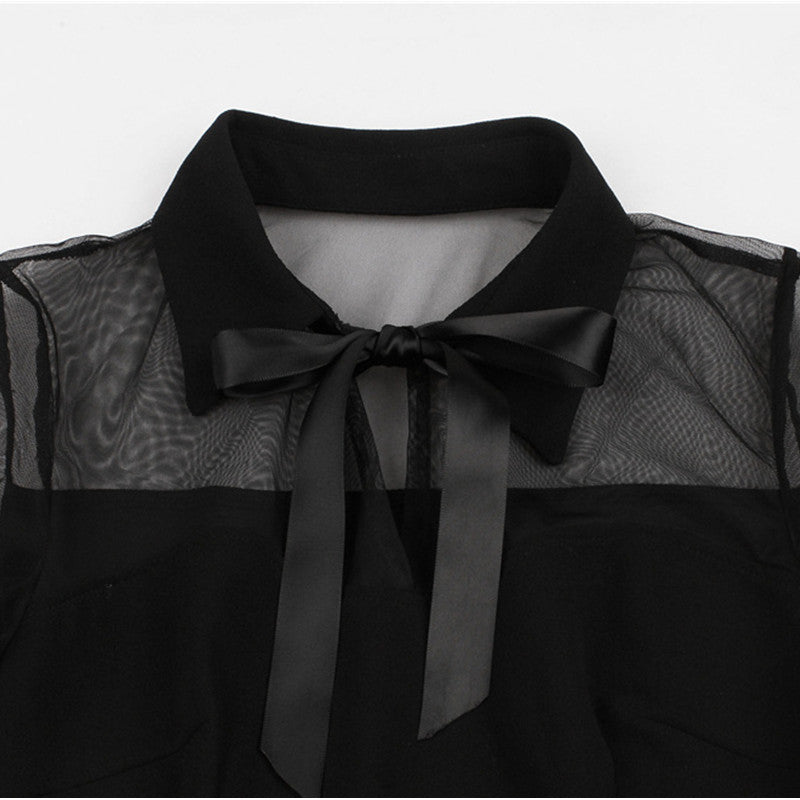 "BLACK RETRO MESH BOWKNOT" DRESS Y021609