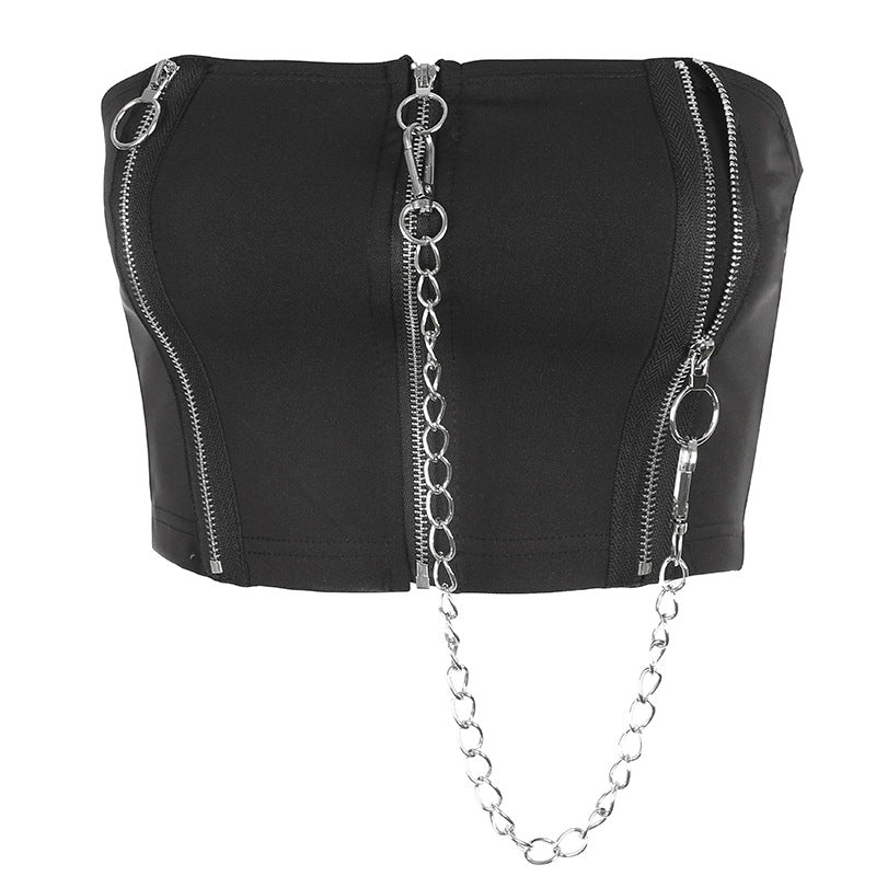 "ZIPPERED CHAIN SEXY" TUBE TOP Y021407