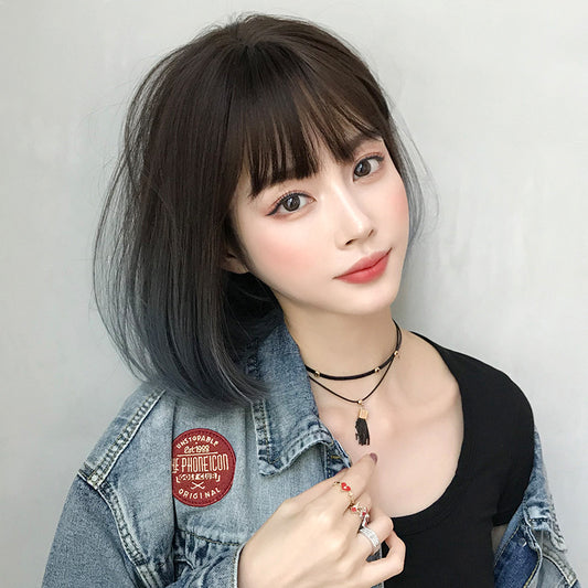 "GRADIENT BROWN BLUE SHORT STRAIGHT" WIG H041906