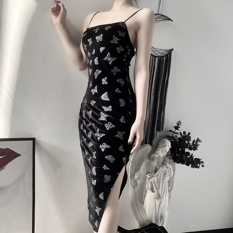 [@theyellowalien] "Dark Sexy Butterfly" Velvet Suspender Long Dress Y040610REVIEW
