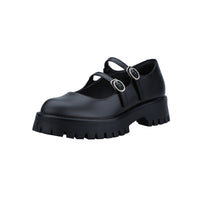 BLACK RETRO BUCKLE SMALL LEATHER SHOES UB3128