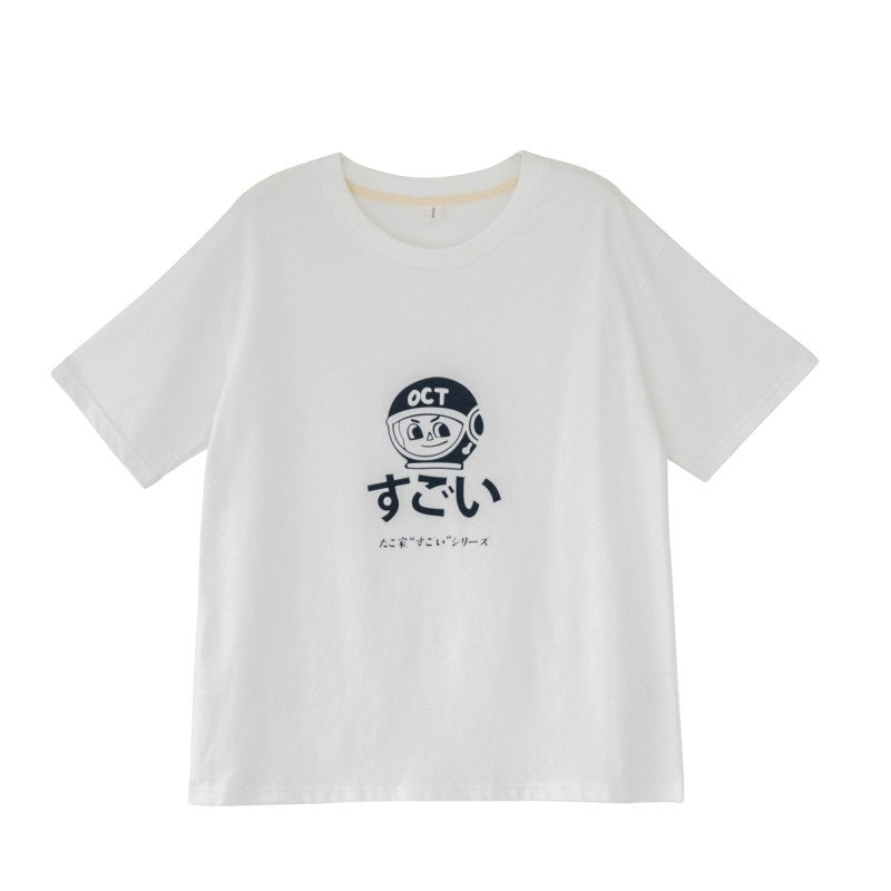 Japanese Cartoon Print Cotton Short sleeved T-shirt UB6317