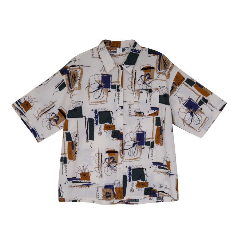 Japanese Abstract Print Short-sleeved Shirt UB6319