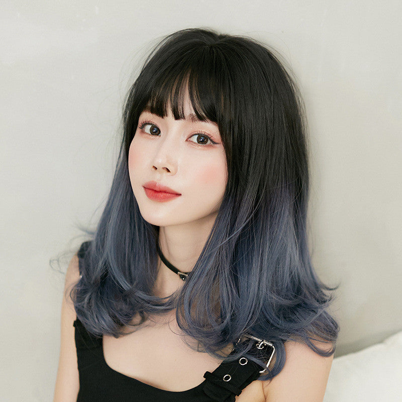 BLACK GRADIENT BLUE SHORT CURLY WIG UB3344
