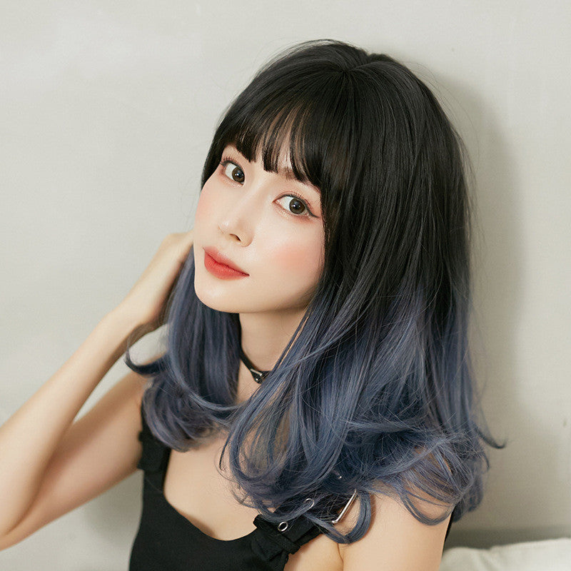 BLACK GRADIENT BLUE SHORT CURLY WIG UB3344