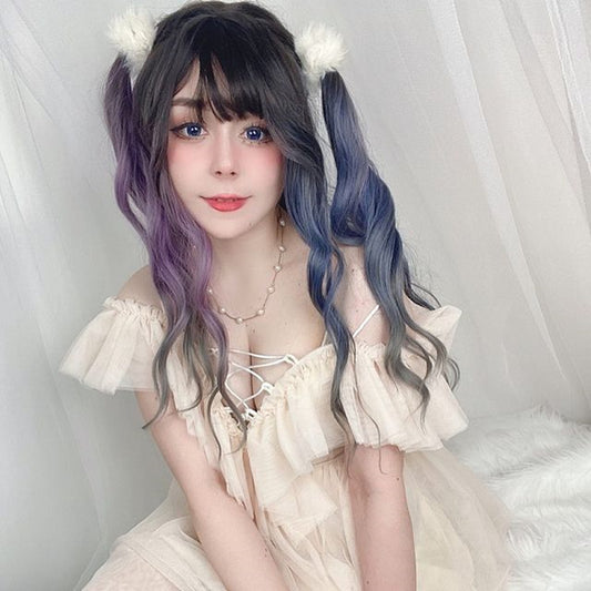 "GRADIENT GRAY BLUE PURPLE LONG CURLY HAIR" WIG H081804