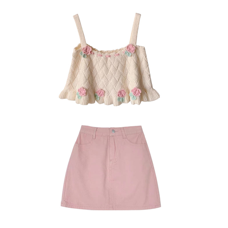 SWEET CAMISOLE ＋PINK SKIRT TWO-PIECE SET UB98092