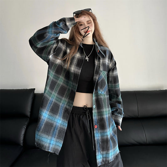 LOOSE ALL-MATCH PLAID LONG0SLEEVED SHIRT UB98027