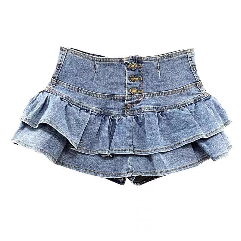 HIGH WAIST RUFFLED DENIM SKIRT UB98104