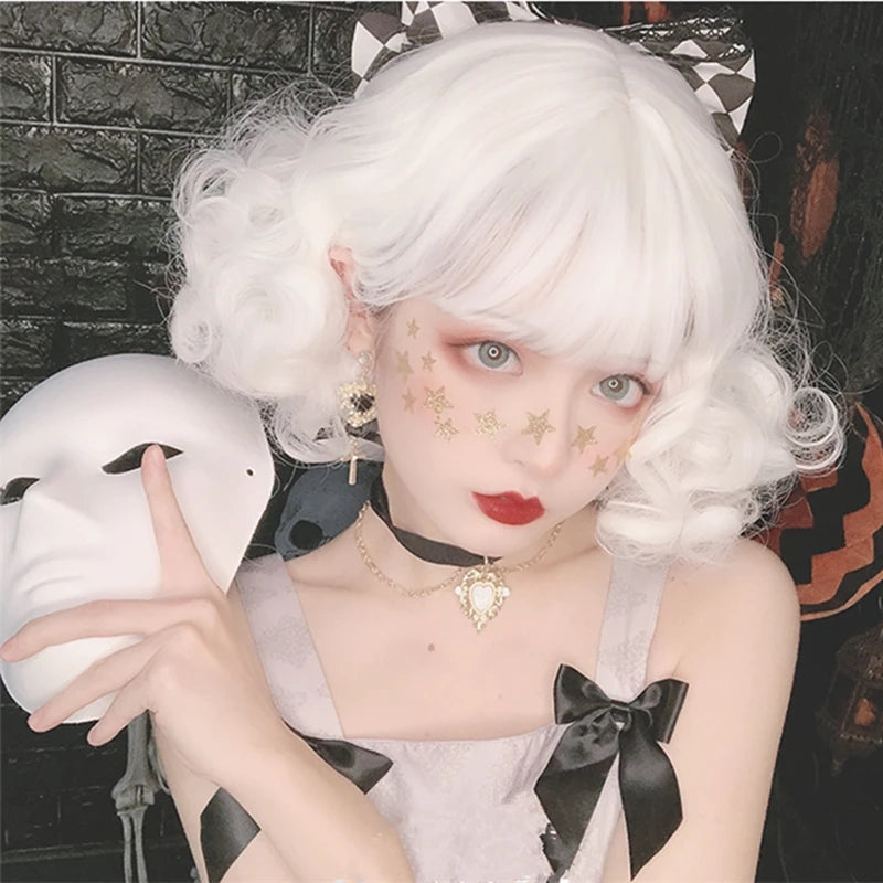 "WHITE LOLITA CURLY" SHORT WIG D041506