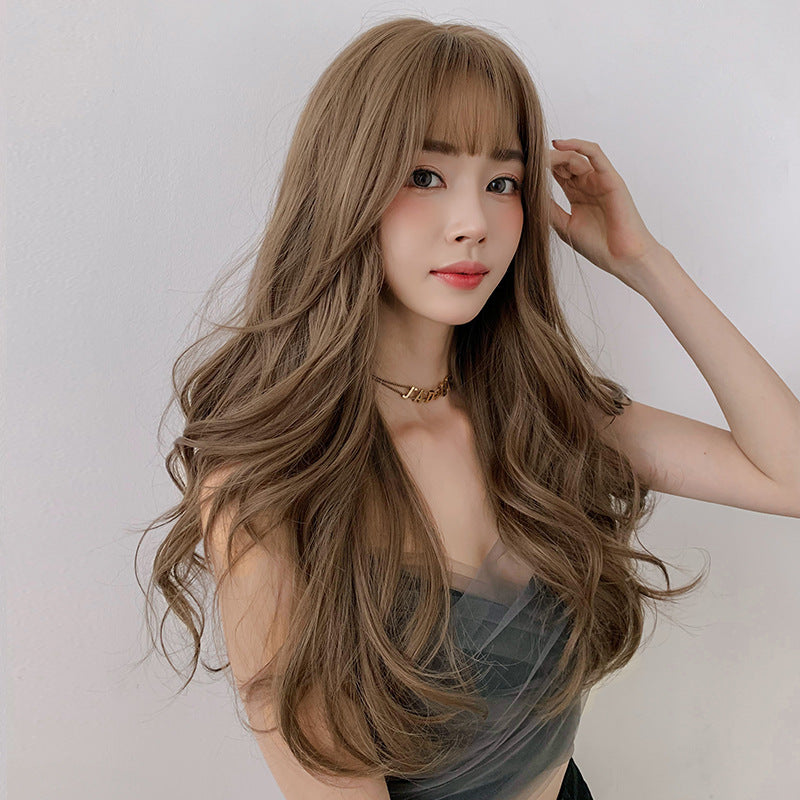"BROWN AIR BANGS FLUFFY LONG CURLY" WIG  H041903