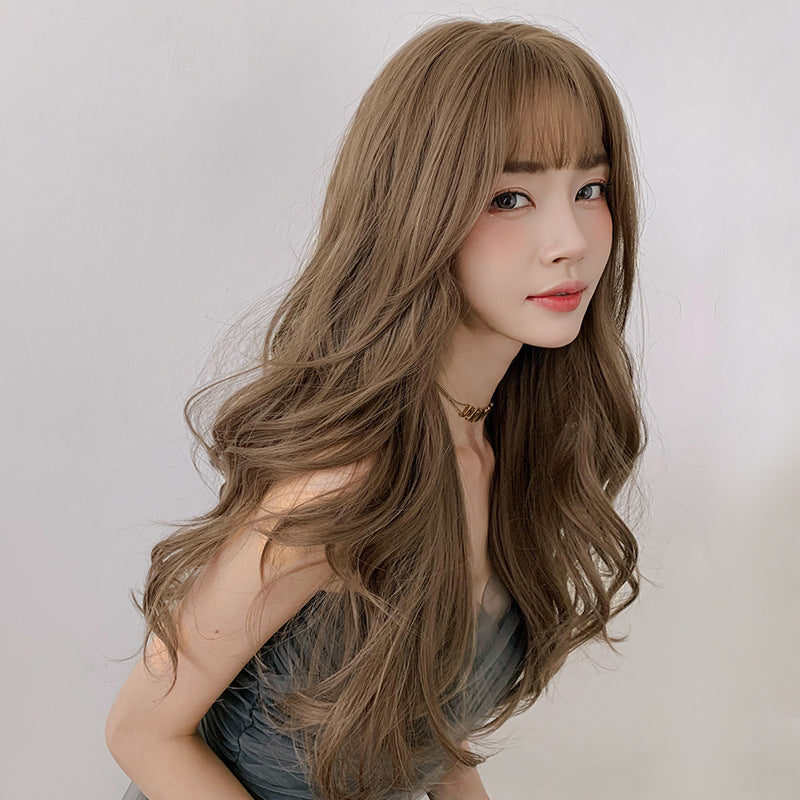 "BROWN AIR BANGS FLUFFY LONG CURLY" WIG  H041903