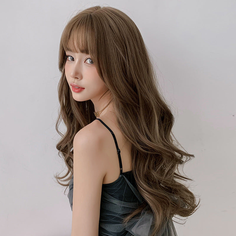 "BROWN AIR BANGS FLUFFY LONG CURLY" WIG  H041903