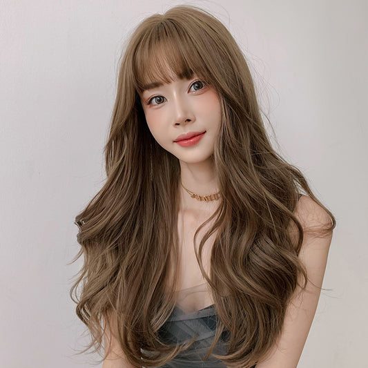 "BROWN AIR BANGS FLUFFY LONG CURLY" WIG  H041903