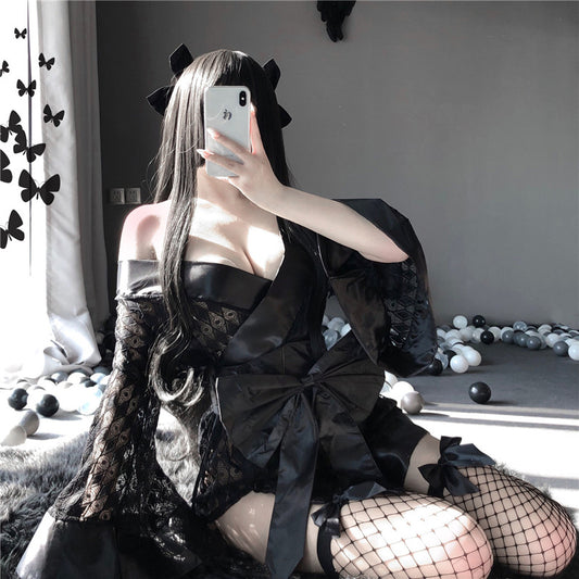 Dark Black Japanese Style Bathrobe Lingerie UB3543
