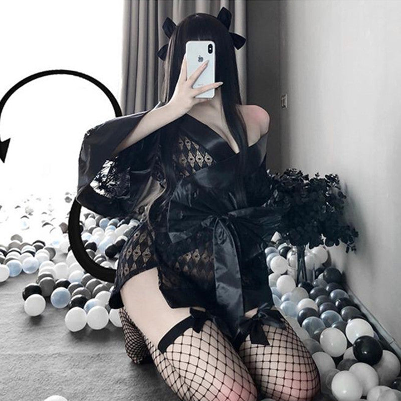 Dark Black Japanese Style Bathrobe Lingerie UB3543