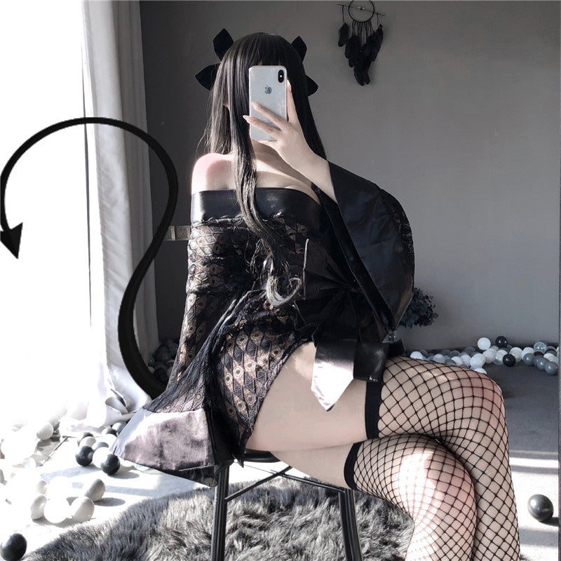 Dark Black Japanese Style Bathrobe Lingerie UB3543