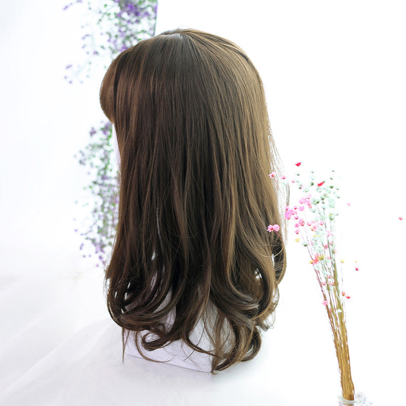 "BROWN LONG CURLY" WIG WITH BANG D051217