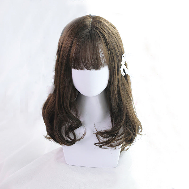 "BROWN LONG CURLY" WIG WITH BANG D051217