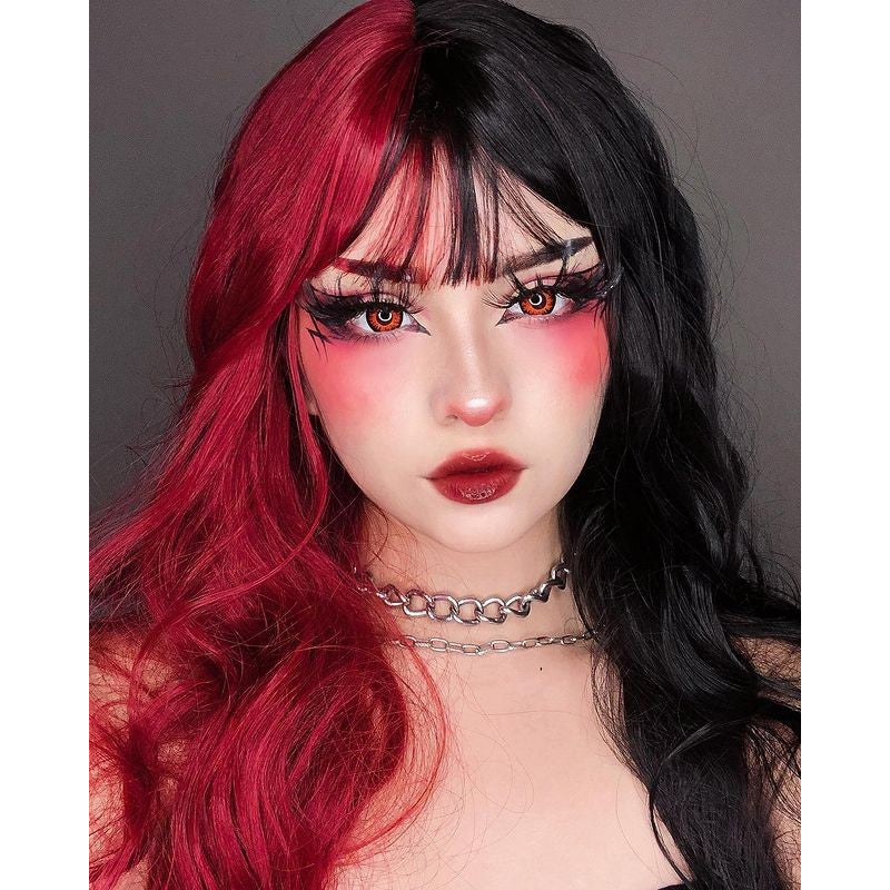 "HALF RED HALF BLACK LONG CURLY" WIG D072104